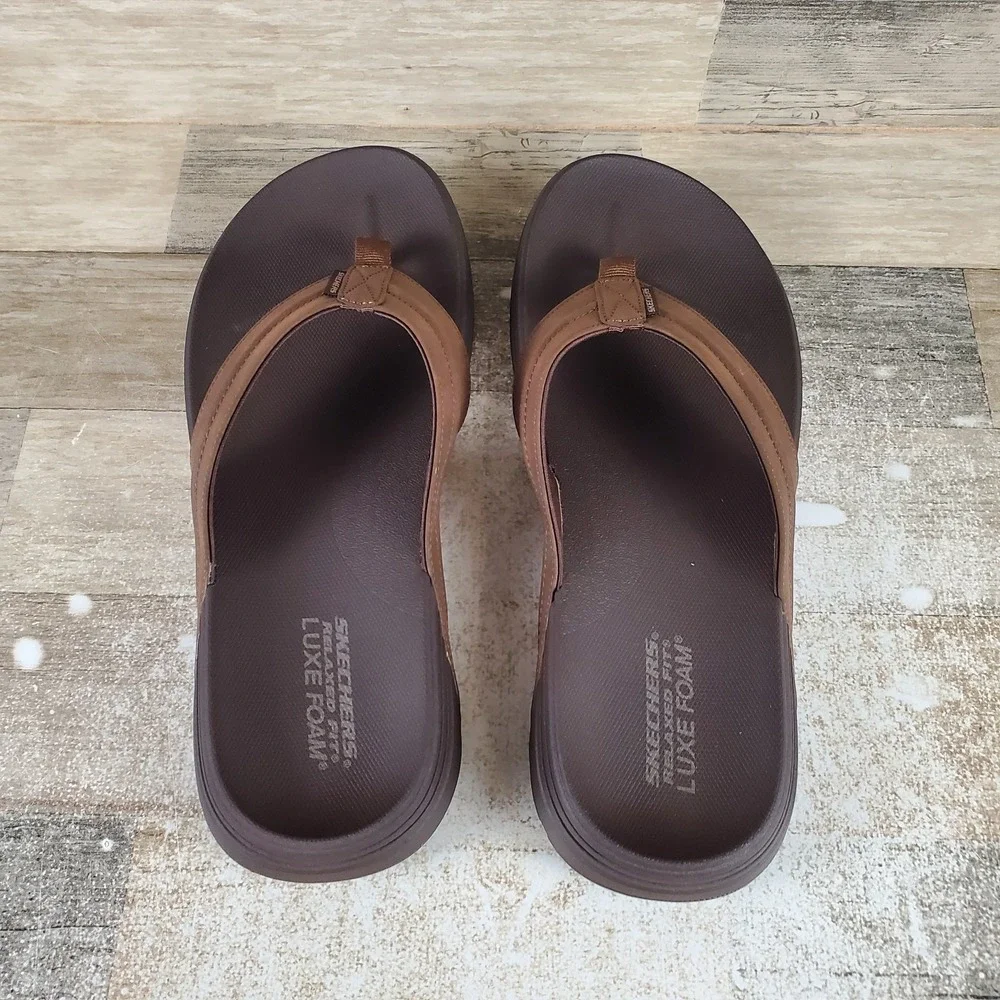 Skechers Patino Marlee Mens Flip Flop Sandals Sz 13 Chocolate Slip On Open Toe